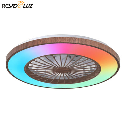 REYDELUZ 20" Gold Ceiling Fan Lights  with Wood Front RGB