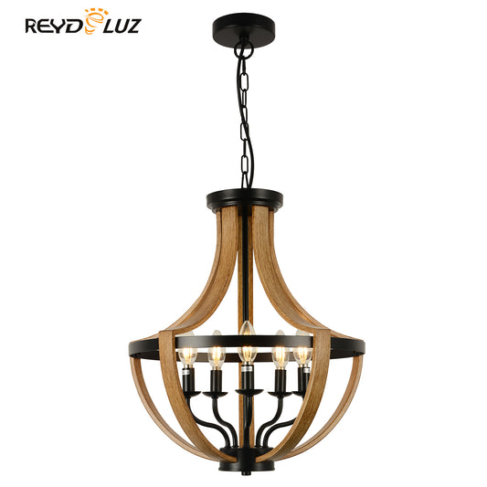 REYDELUZ 17"Faux Wood Farmhouse Chandelier