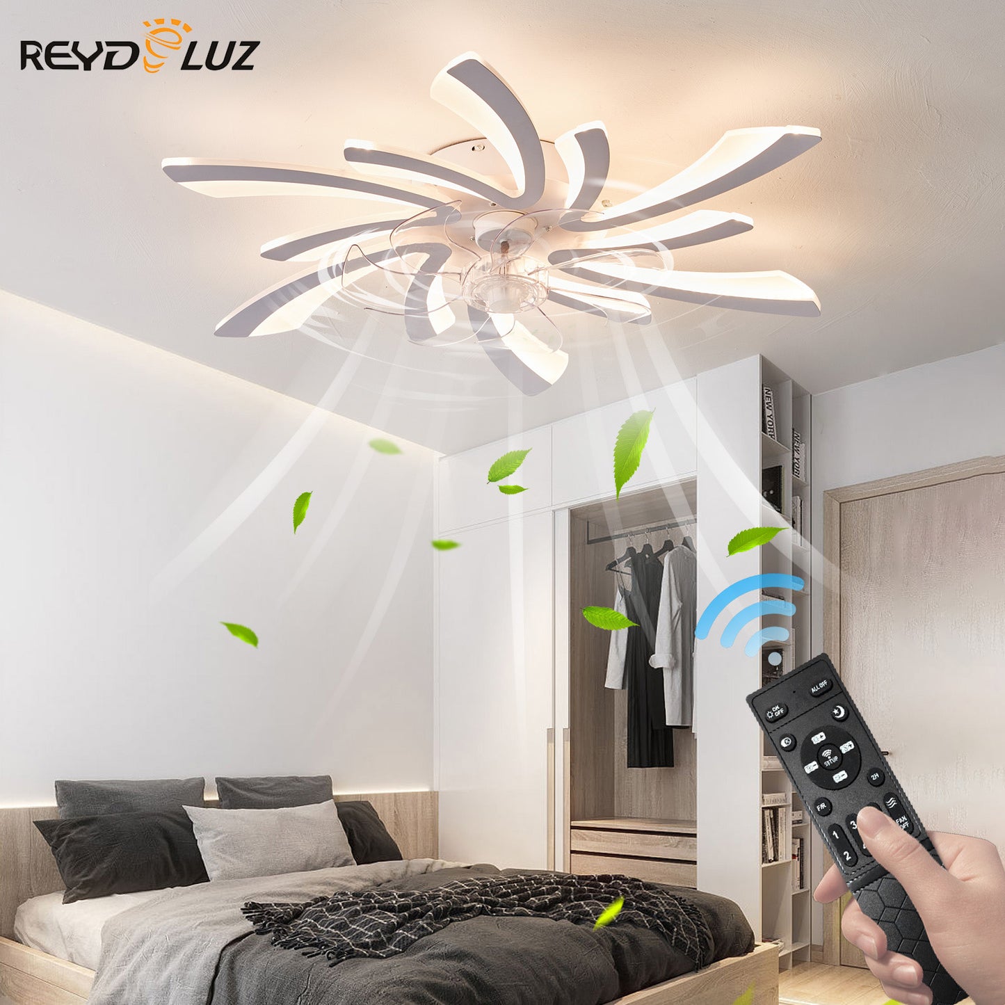 REYDELUZ 30" Modern Low Profile Flower Ceiling Fan with Lights.