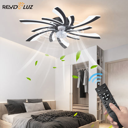 REYDELUZ 30" Modern Low Profile Flower Ceiling Fan with Lights.