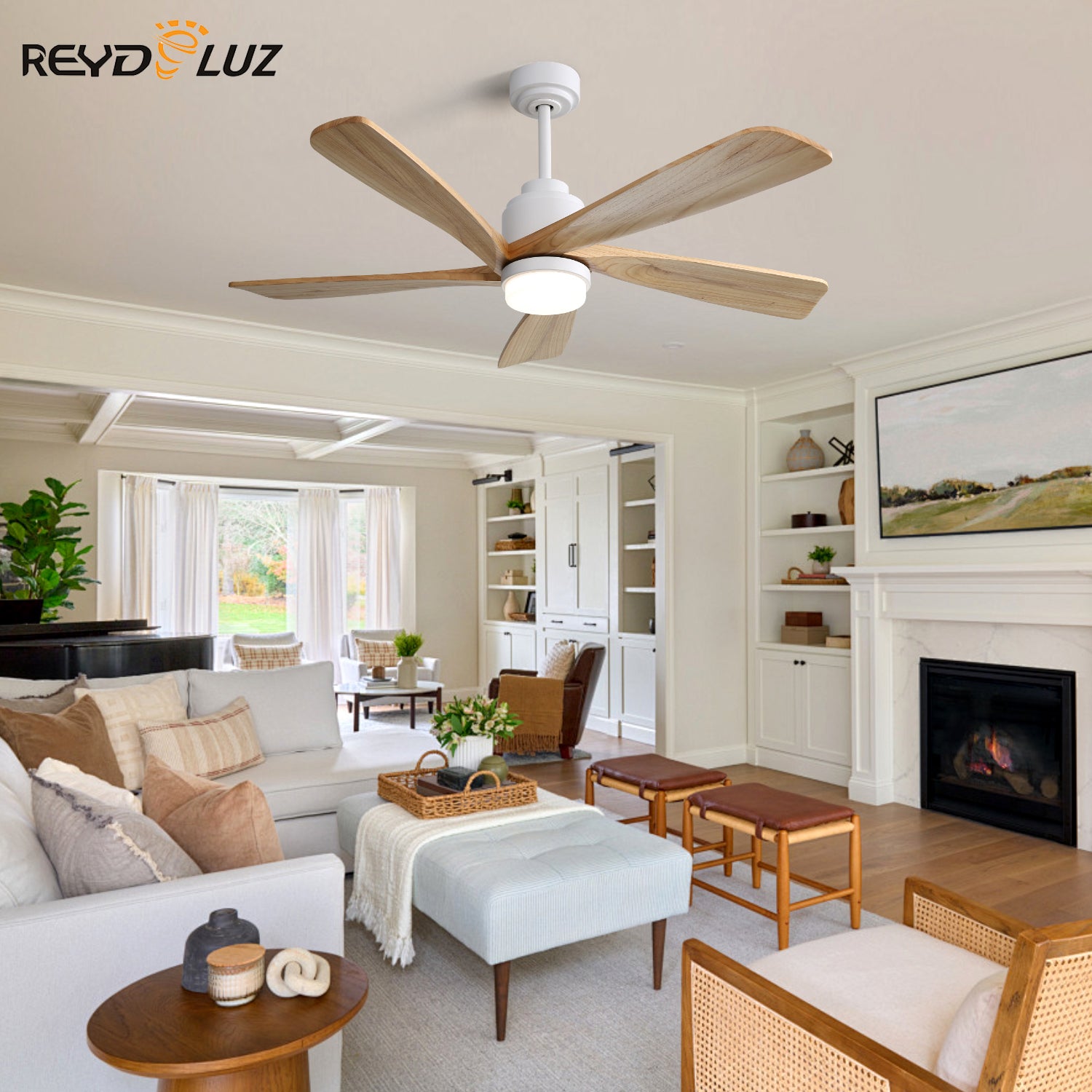 REYDELUZ 52" Modern Ceiling Fan With Dimmable LED Light.