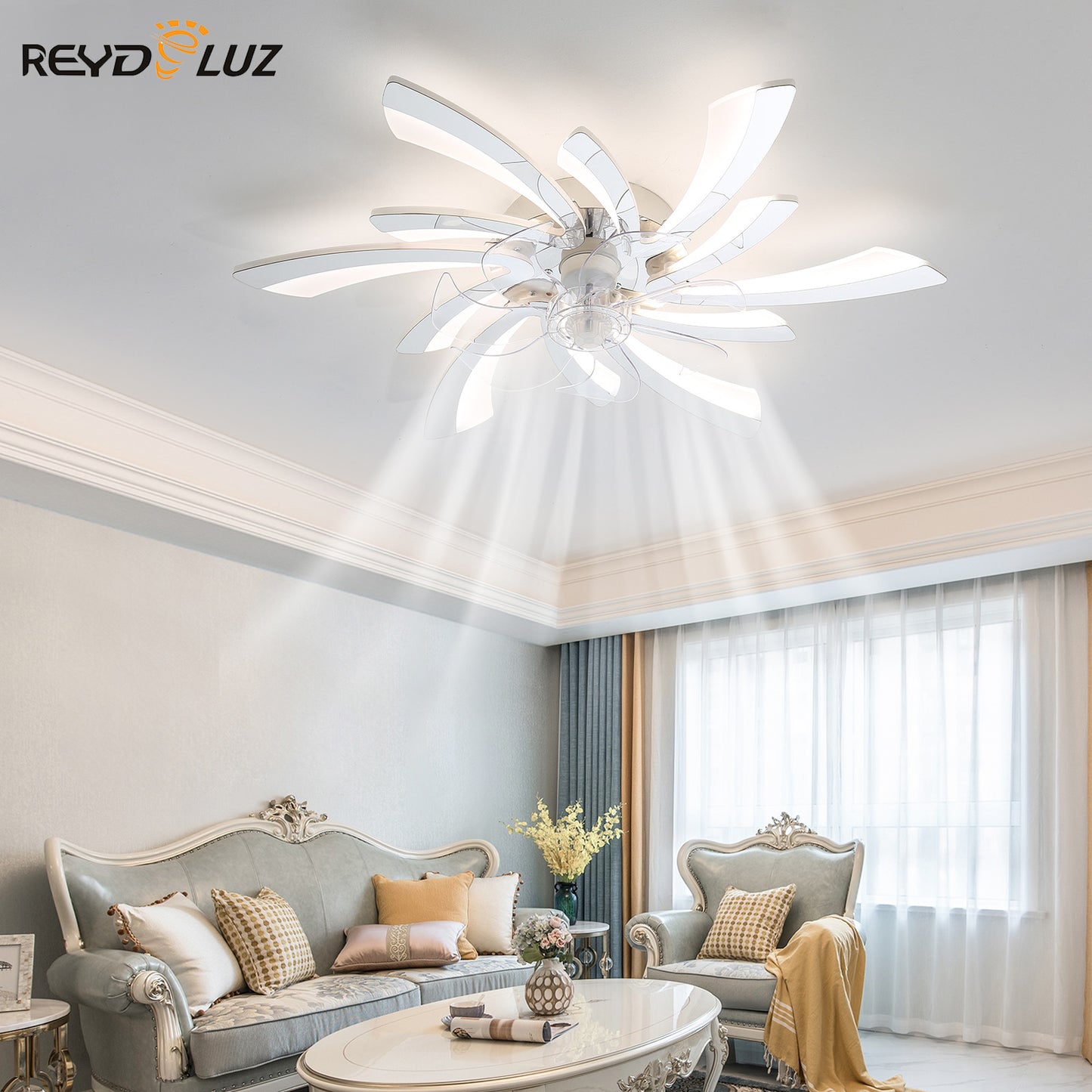 REYDELUZ 30" Modern Low Profile Flower Ceiling Fan with Lights.