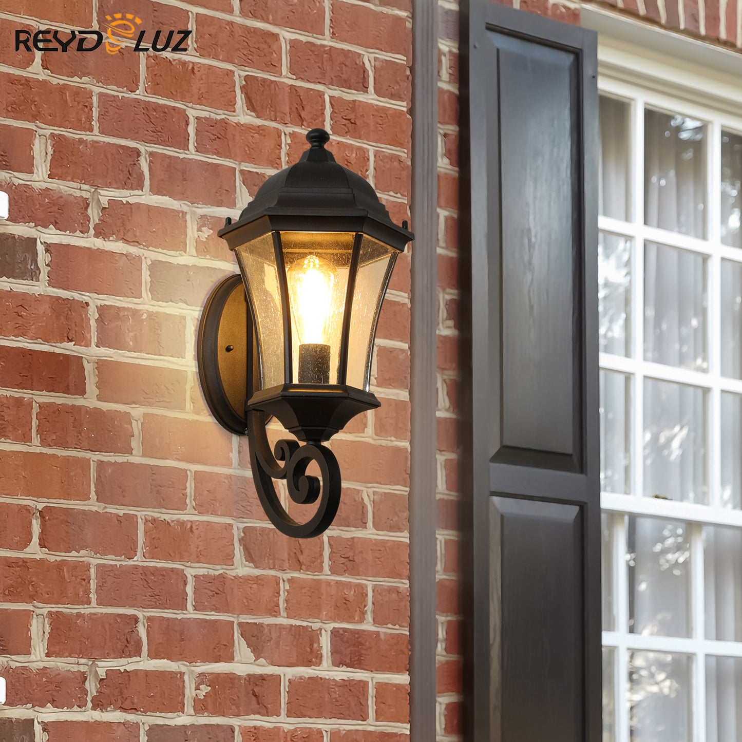 REYDELUZ 11" Outdoor Glass Retro Wall Lamp with light sense Supports multiple types of light bulbs