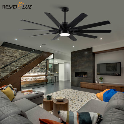 REYDELUZ 72'' Integarted LED Large Black Double Finish Ceiling Fan with Remote Control