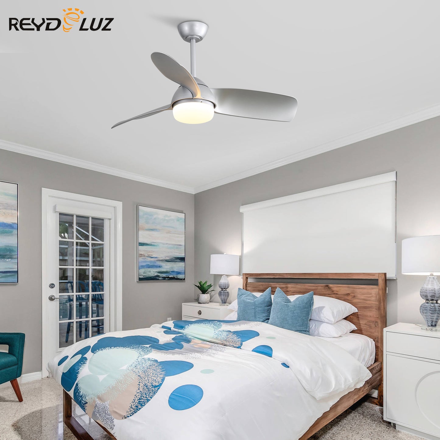 REYDELUZ  42'' Inch Modern Ceiling Fan With 6 Speed Remote Control Dimmable