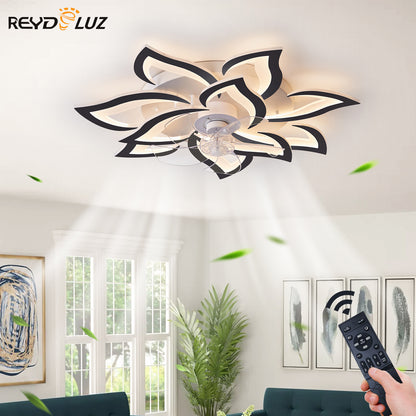 REYDELUZ 20" Modern Low Profile Flower Ceiling Fan with Lights.