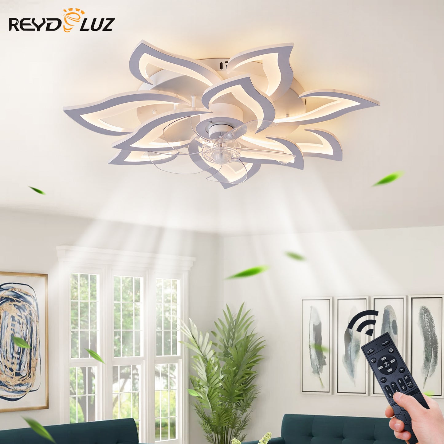 REYDELUZ 20" Modern Low Profile Flower Ceiling Fan with Lights.