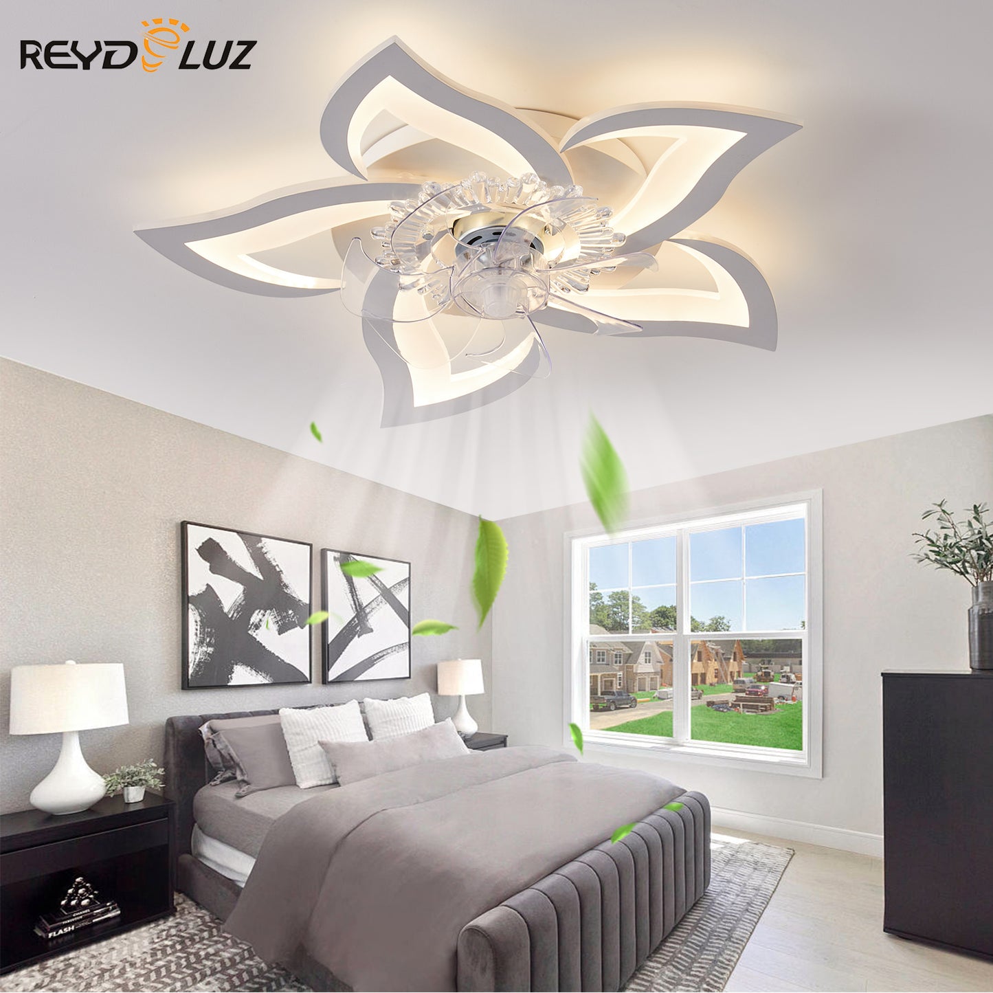 REYDELUZ 20" Modern Low Profile Flower Ceiling Fan with Lights.