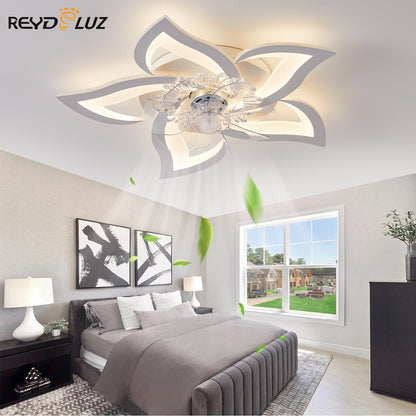 REYDELUZ 20" Modern Low Profile Flower Ceiling Fan with Lights.