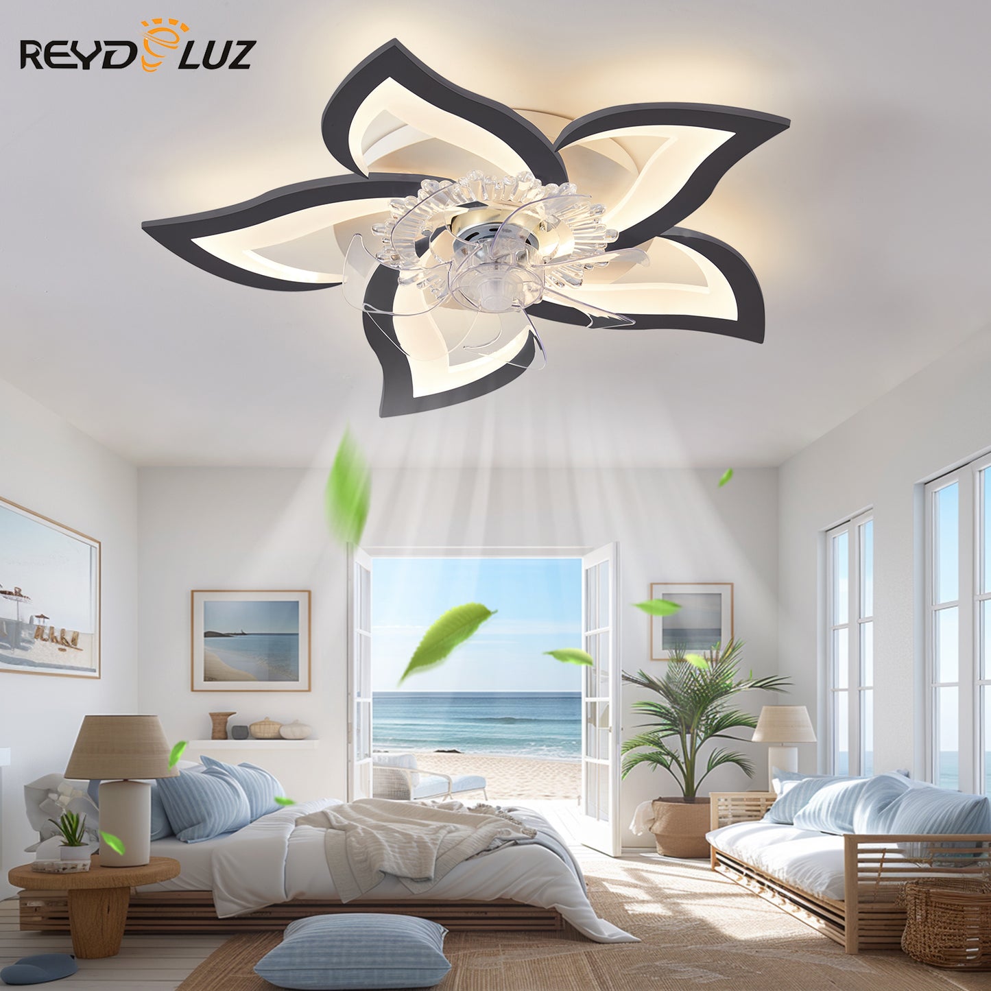 REYDELUZ 20" Modern Low Profile Flower Ceiling Fan with Lights.