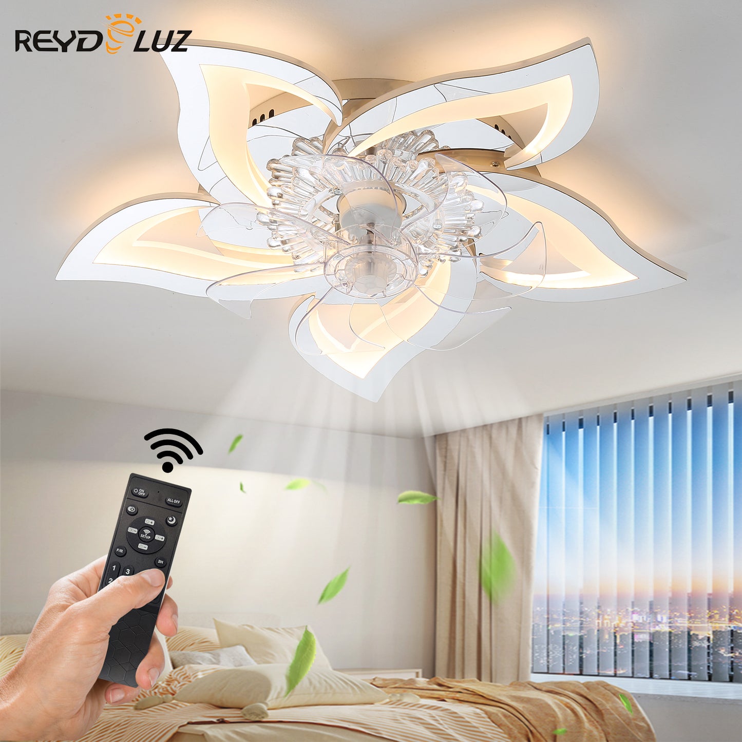 REYDELUZ 20" Modern Low Profile Flower Ceiling Fan with Lights.