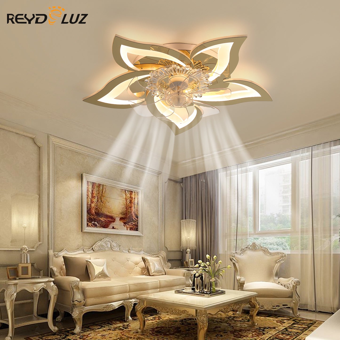 REYDELUZ 20" Modern Low Profile Flower Ceiling Fan with Lights.