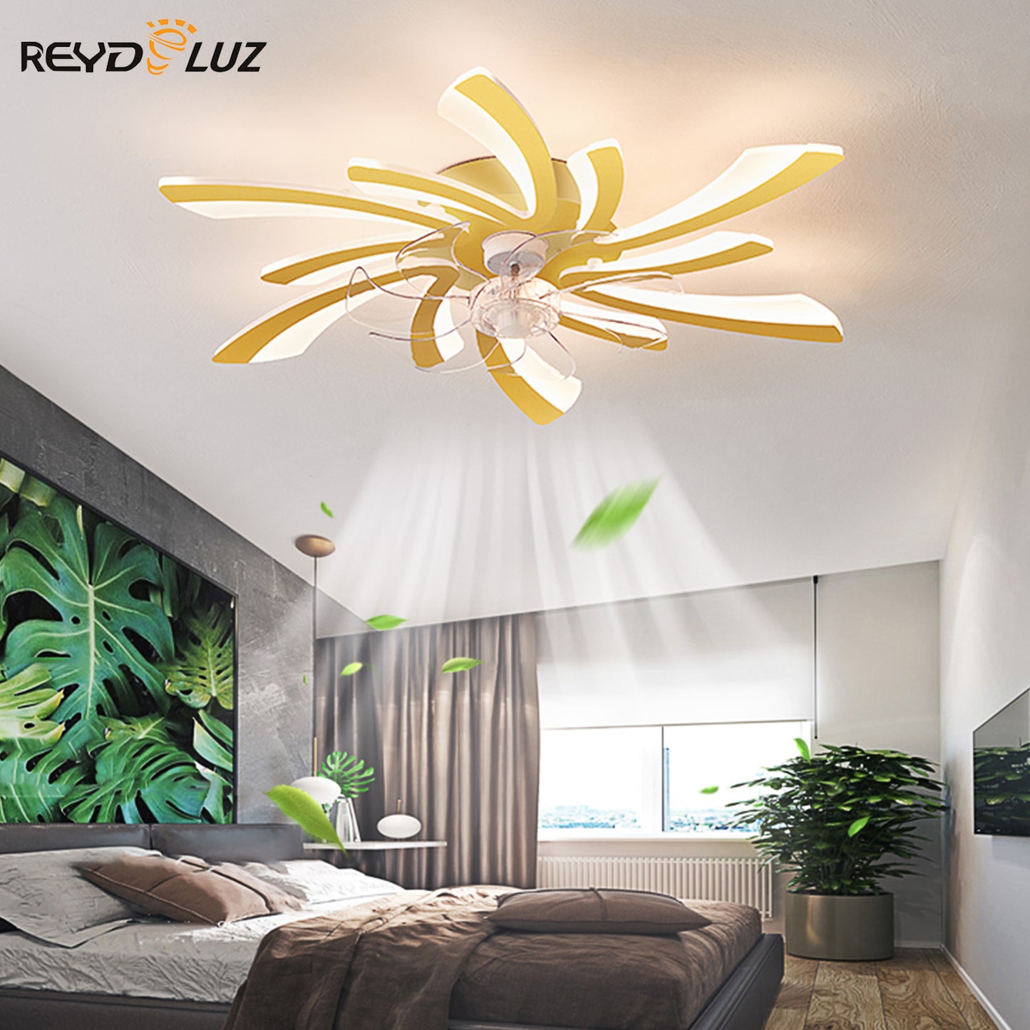 REYDELUZ 30" Modern Low Profile Flower Ceiling Fan with Lights.