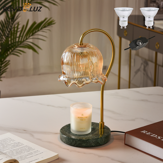 REYDELUZ  17.3"Candle Warmer Lamps，Glass shade and marble base