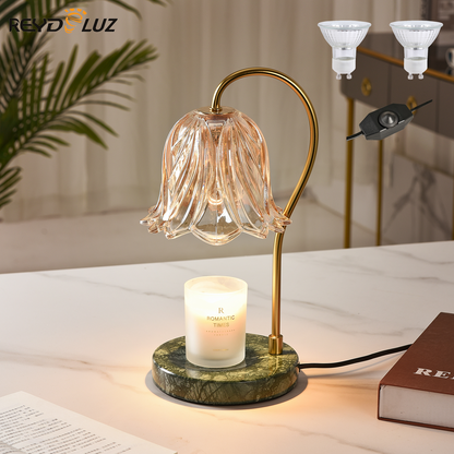 REYDELUZ  17.3"Candle Warmer Lamps，Glass shade and marble base