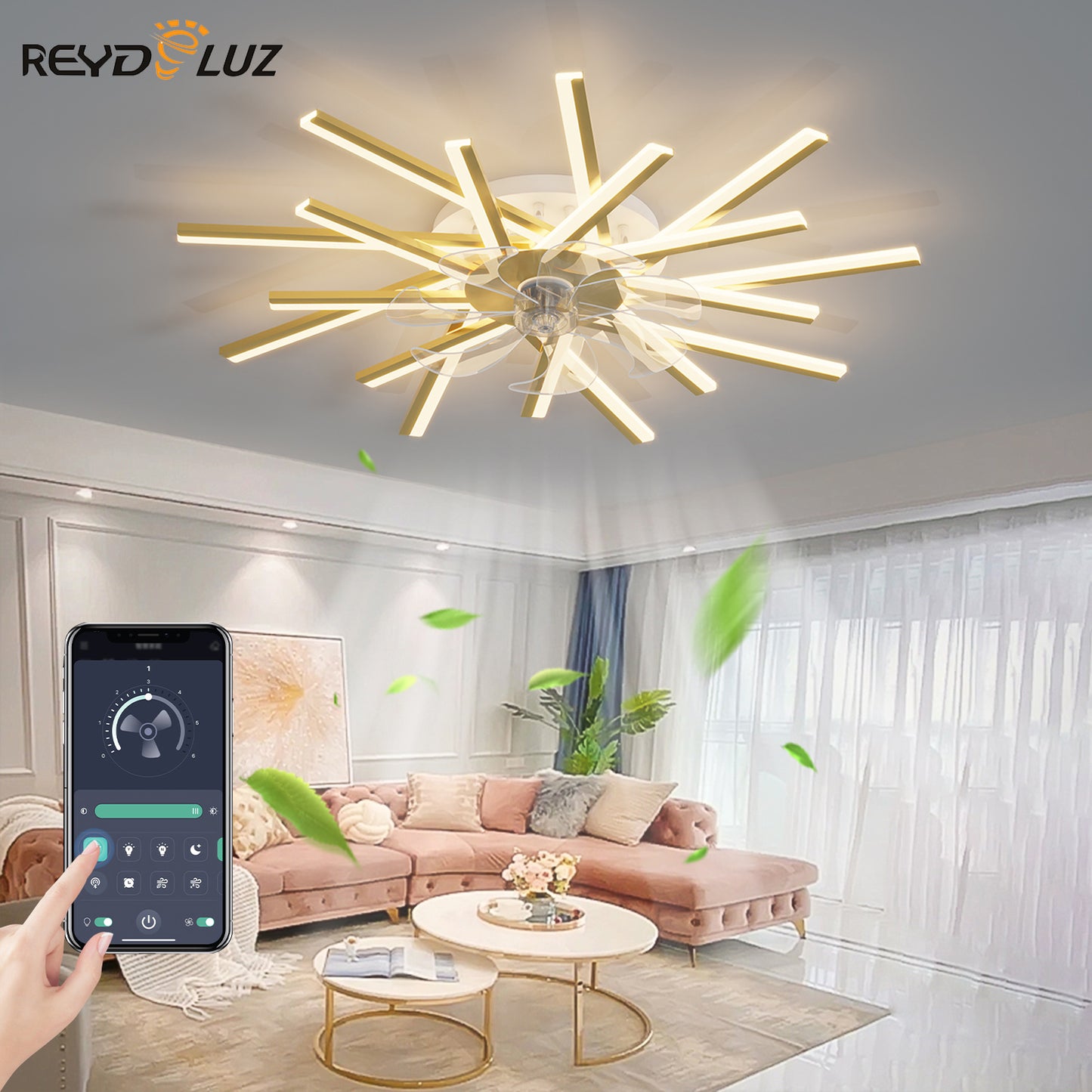 REYDELUZ 36.2" Modern LED Ceiling Fan with Lights.