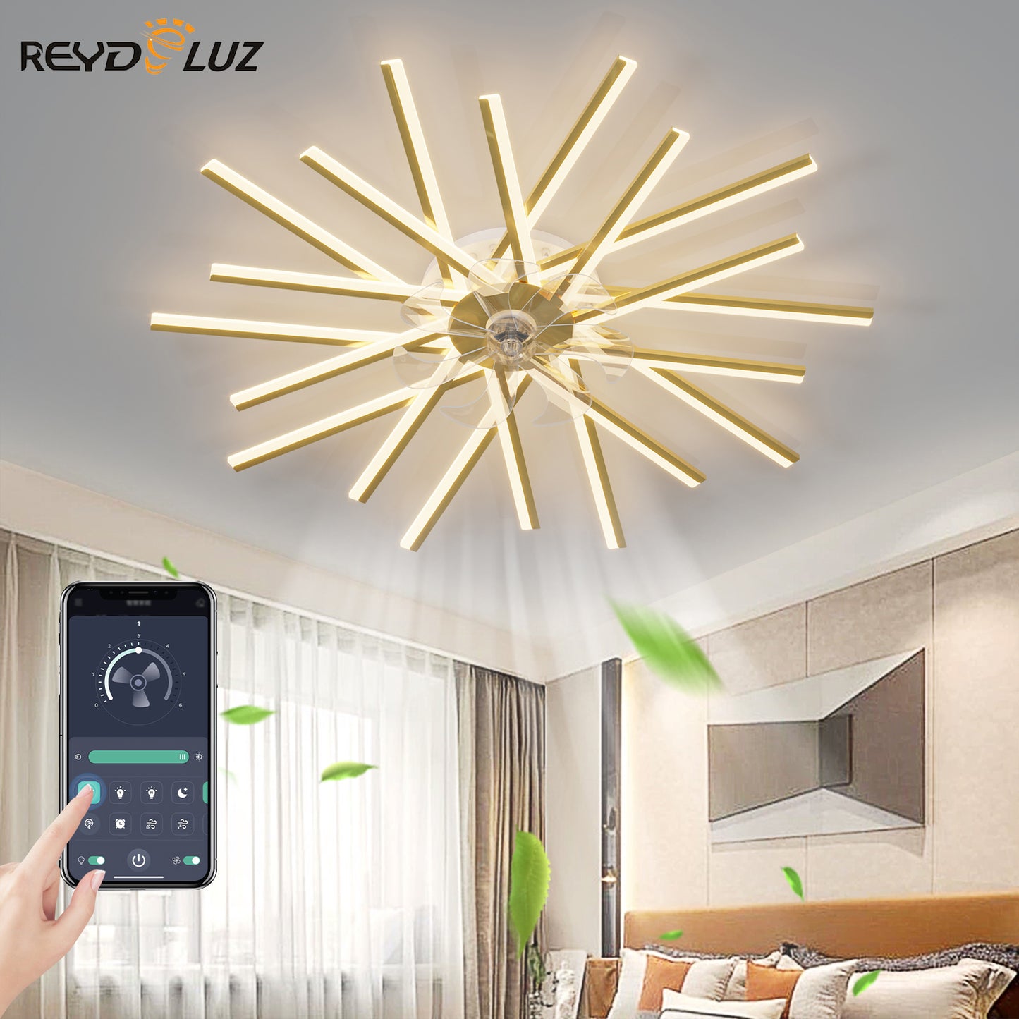 REYDELUZ 44.8" Modern LED Ceiling Fan with Lights.