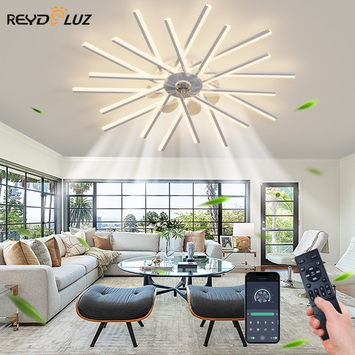 REYDELUZ 44.8" Modern LED Ceiling Fan with Lights.