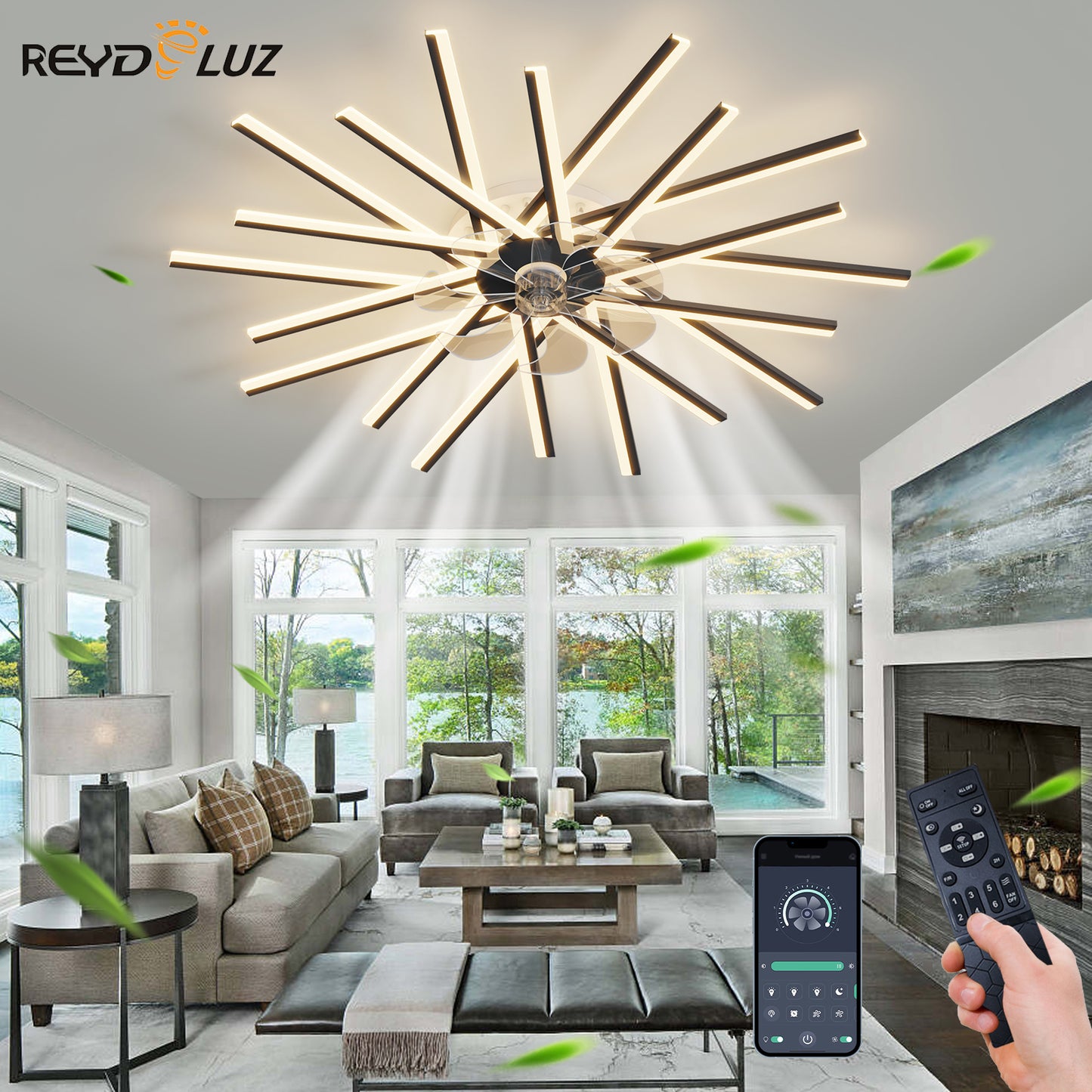 REYDELUZ 44.8" Modern LED Ceiling Fan with Lights.