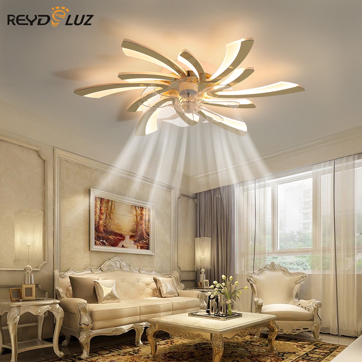 REYDELUZ 30" Modern Low Profile Flower Ceiling Fan with Lights.