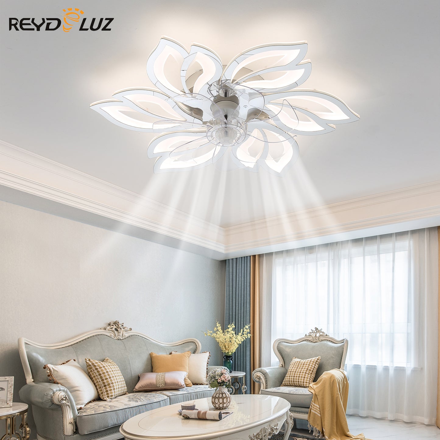 REYDELUZ 25" Modern Low Profile Flower Ceiling Fan with Lights.