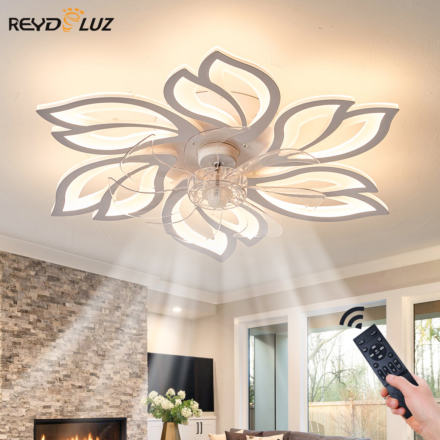 REYDELUZ 25" Modern Low Profile Flower Ceiling Fan with Lights.