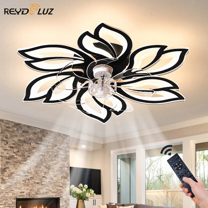 REYDELUZ 25" Modern Low Profile Flower Ceiling Fan with Lights.