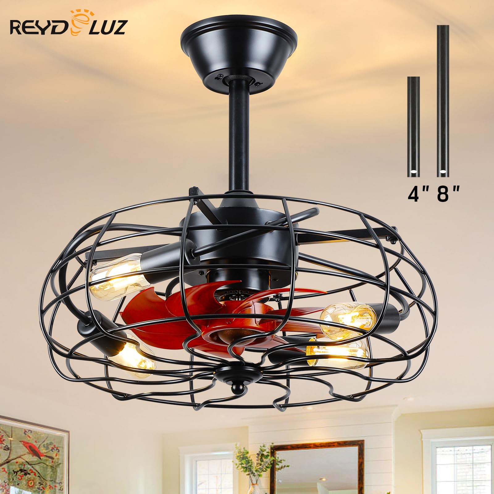 REYDELUZ 19" Caged Ceiling Fans with Lights Remote Control.