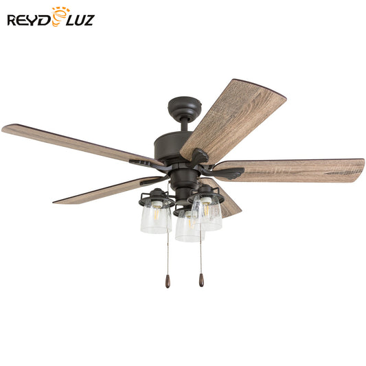 REYDELUZ 52" Farmhouse LED Ceiling Fan with Light.