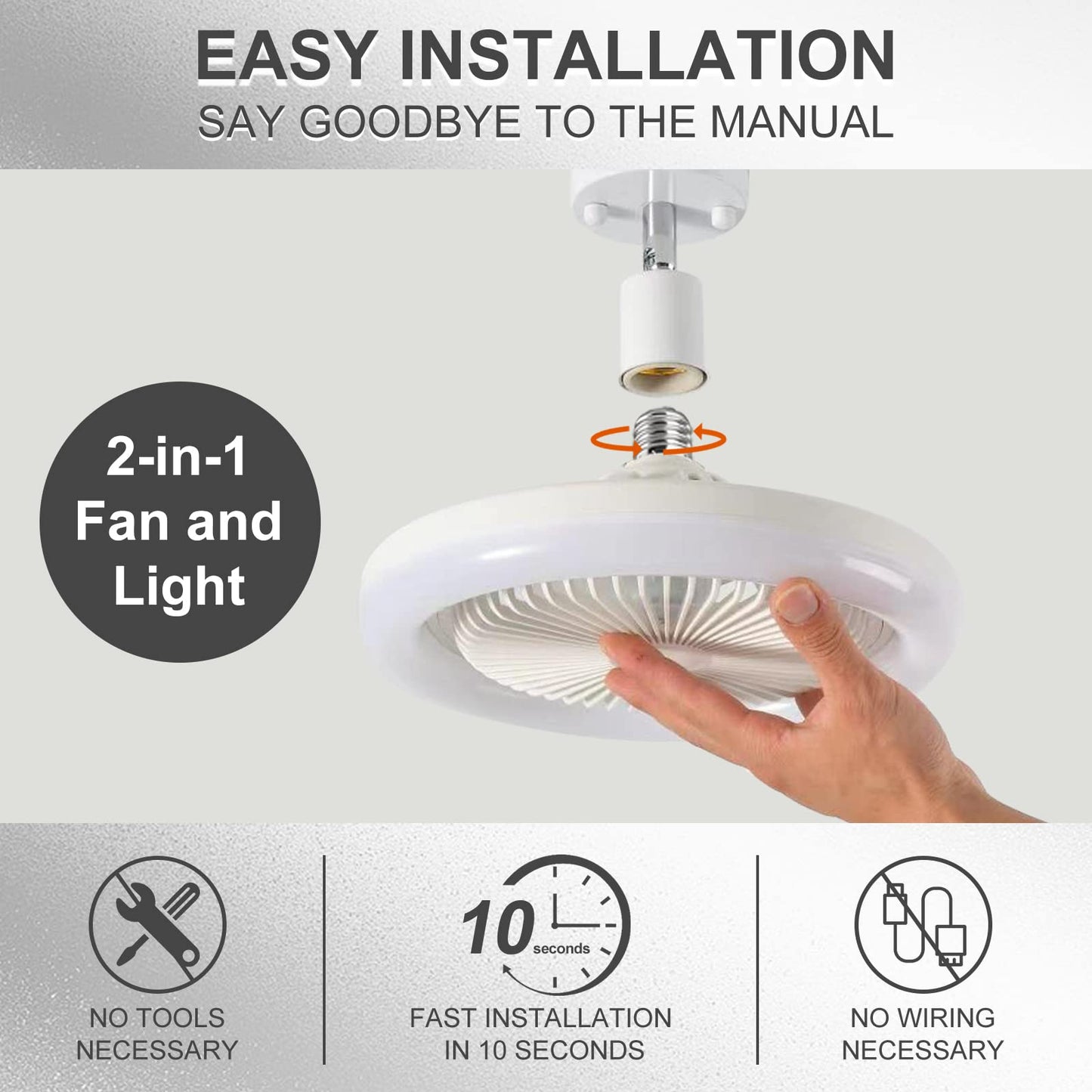 REYDELUZ 10.2" Socket Fan Ceiling Fan with Light and Remote.