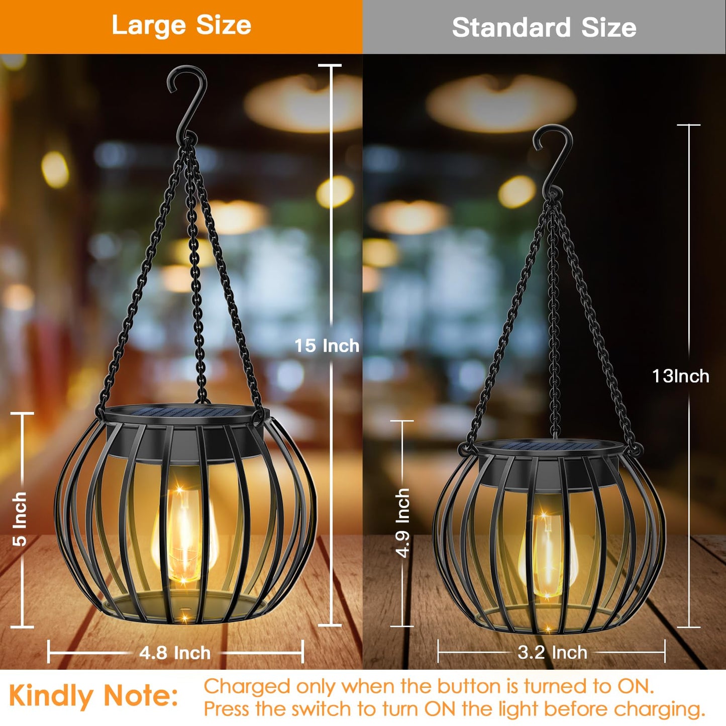 REYDELUZ 4.8" Hanging Solar Lantern Metal Solar Lights.