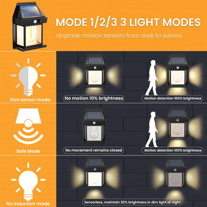 REYDELUZ Motion Sensor Outdoor Light, 3 Lighting Options.