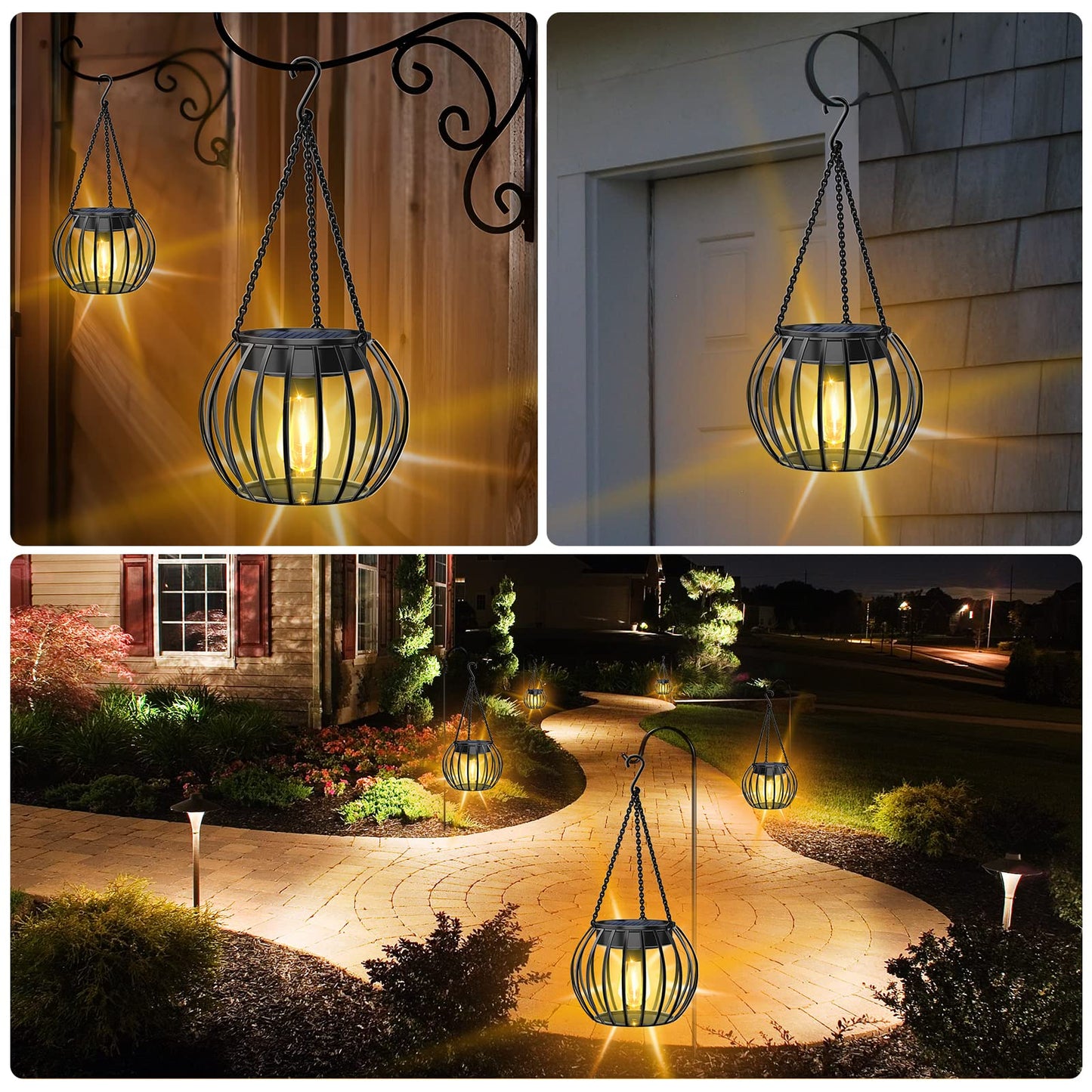 REYDELUZ 4.8" Hanging Solar Lantern Metal Solar Lights.